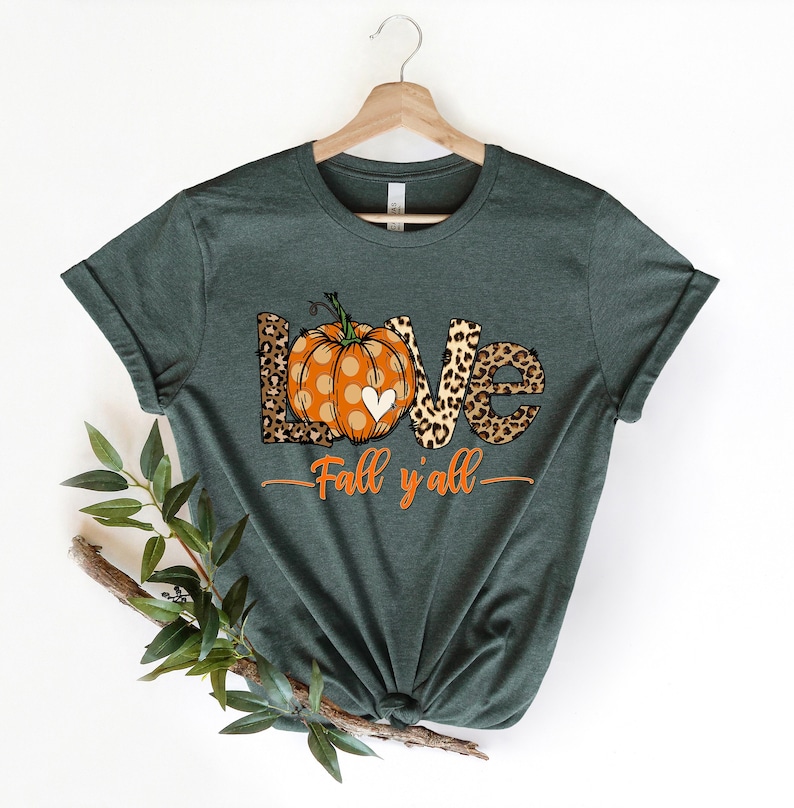 Love Fall Y'All Shirt, Leopard Print Fall Shirt, Thanksgiving,Hello Pumpkin, Fall Vibes, Peace Love Thanksgiving, Family Thanksgiving Shirt image 1