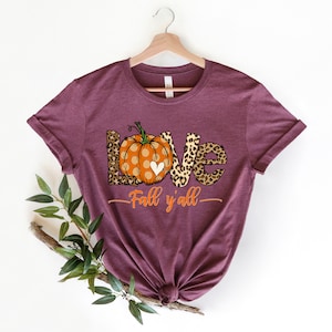 Love Fall Y'All Shirt, Leopard Print Fall Shirt, Thanksgiving,Hello Pumpkin, Fall Vibes, Peace Love Thanksgiving, Family Thanksgiving Shirt image 2