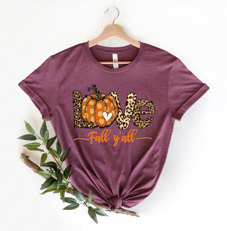 Love Fall Y'All Shirt, Leopard Print Fall Shirt, Thanksgiving,Hello Pumpkin, Fall Vibes, Peace Love Thanksgiving, Family Thanksgiving Shirt image 2