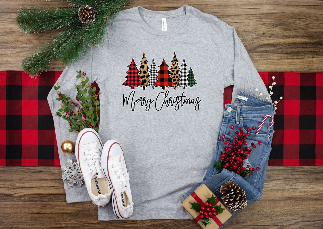 Have a Holly Jolly Christmas Plaid Leopard  Santa Hat Plaid Hem & Cuff Long Sleeve Shirt main image 0