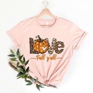 Love Fall Y'All Shirt, Leopard Print Fall Shirt, Thanksgiving,Hello Pumpkin, Fall Vibes, Peace Love Thanksgiving, Family Thanksgiving Shirt image 4