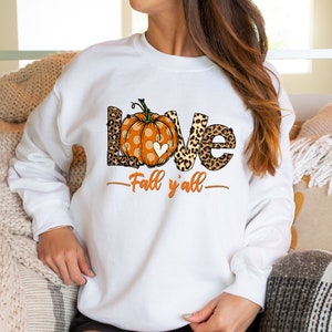 Love Fall Y'All Shirt, Leopard Print Fall Shirt, Thanksgiving,Hello Pumpkin, Fall Vibes, Peace Love Thanksgiving, Family Thanksgiving Shirt image 3