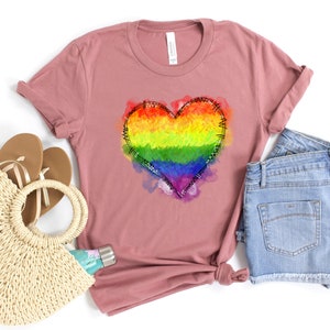 Be You Heart Embroidery Garment-Dyed Heavyweight Gaypride T-shirt Rainbow Heart Shirt LGBT Rainbow Shirt main image 0
