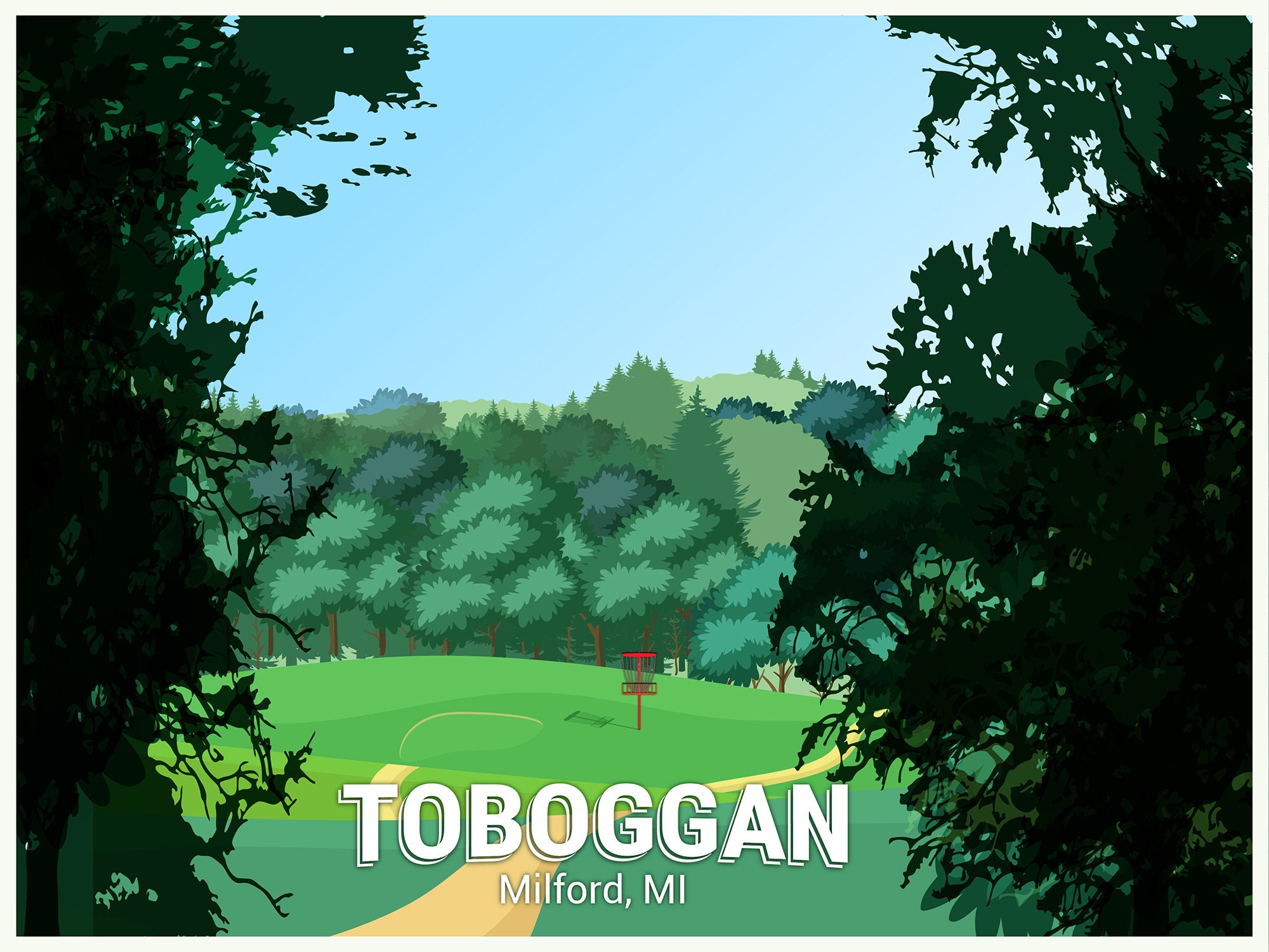 Kensington Toboggan Disc Golf Course Poster Milford, MI Disc Golf Gift