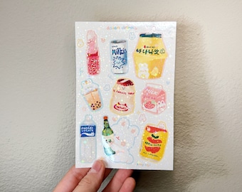 Asian Drinks Sticker Sheet| Kawaii Sticker - Cute Sticker - Waterproof Sticker - Sticker sheet - Stationery - Food stickers
