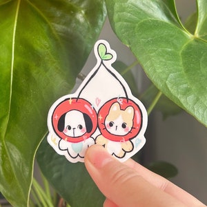 Cherry Dog and Cat Sticker | Fruit Sticker | Kawaii Sticker - Cute Sticker - Waterproof Sticker - Animal Sticker - Stationery - Diecut