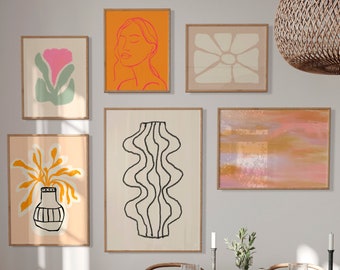 Galerijmuurset Boho eclectische print Galerijmuurprintset van 6 Tentoonstellingprintset Afdrukbare muurkunstbundel Kleurrijke kunst minimalistisch