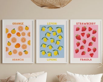 Fruit Market Print Kitchen Decor Botanical Art Fruit Poster Botanical Gallery Wall Art Colorful Art Print Digital Orange Poster Lemon Print