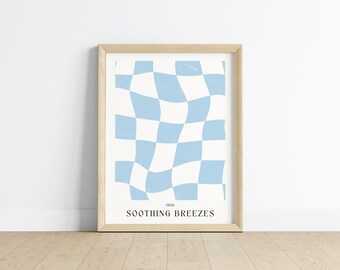 Checkered Wall Art Digital Download Prints Checkered Blue Modern Wall Print Contemporary Decor Minimalist Art Living Room Decor Retro Art