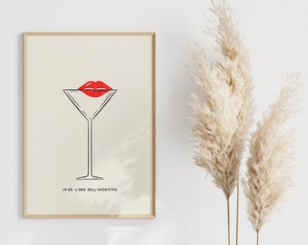 Digital Prints Wall Art Retro Print Vintage French Art Red Lips Martini Digital Download Art Print Retro Red Lips Large Print Drink