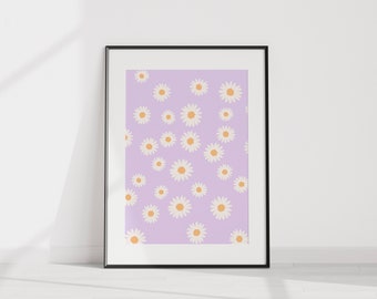 Daisy Flower Wall Art Large Botanical Print Flower Lilac Pastel Boho Printable Art Digital Prints Minimal Decor Wall Art Pastel Print Lilac