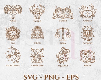 Zodiac Signs Bundle SVG | Horoscope SVG | Astrology Svg | Zodiac SVG, Png, Eps