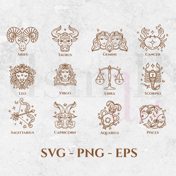 Zodiac Signs Bundle SVG | Horoscope SVG | Astrology Svg | Zodiac SVG, Png, Eps