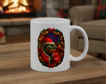 Cozy Comfy Apu Christmas Meme Mug Wholesome Frog Santa Holiday Coffee Cup for Festive Meme Lovers