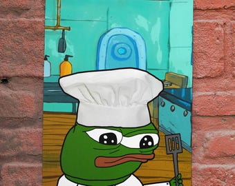 Apu Apustaja Chef Pepe Poster Chef&#39;s Hat Frog Fren Meme Pepe Chef In Kitchen Funny Culinary Memes Internet Culture Foodie Humor Wall Art