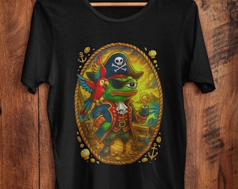Apu Pirate Captain Pepe Meme Shirt Funny Pirate Frog Apu with Parrot and Ocean Nautical Adventure Tee