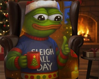 Sleigh All Day Apu Christmas Meme Throw Blanket Cozy Funny Frog Holiday Blanket for Festive Internet Humor Fans
