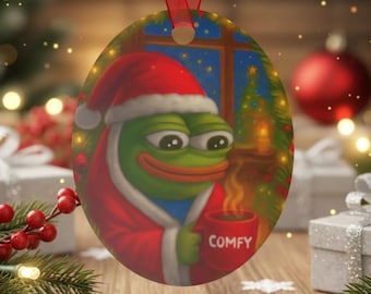 Cozy Comfy Apu Metal Christmas Ornament Wholesome Frog Santa Meme Holiday Tree Decoration