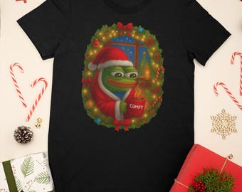 Cozy Comfy Apu Christmas Meme Shirt, Wholesome Frog by Fireplace Funny Holiday Tee