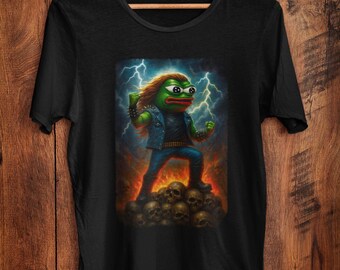 Heavy Metal Pepe Frog Meme Shirt Ironic Apu Design With Fire Lightning and Skulls