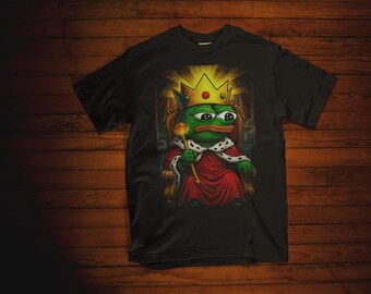King Frog Meme Shirt Funny Ironic Royal Portrait Apu Design Regal Crowned Pepe Parody Internet Humor Streetwear Tee