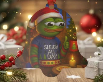 Sleigh All Day Apu Metal Christmas Ornament Wholesome Frog Santa Meme Holiday Tree Decoration