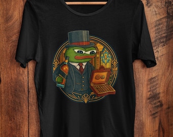 Fancy Gentleman Pepe Meme Shirt Whiskey Sigaar Parodie Ironisch Rijk Kikkerpak Design Vintage Art Deco T-shirt