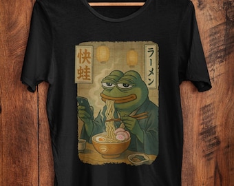 Pepe Ramen Shirt Funny Meme Tee Ukiyoe Frog Eating Noodles Traditional Japanese Aesthetic Food Humor Ironic Apu Internet Meme Shirt