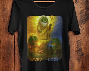 Saved and Lost Apu Religious Meme Shirt Funny Enlightened Frog Design with Heavenly Parody Art