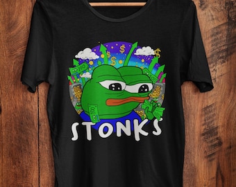 Camiseta con meme de Stonks, Rich Apu, Pepe Frog, divertida, irónica, con dinero, acciones, finanzas, hermano, criptomonedas
