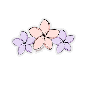 3 Plumeria . 4 Sizes. White or Transparent Kiss-Cut Stickers