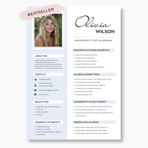 Sorority Blue Resume Template - Customizable Sorority Rush Pack with Photo, Digital Download, Canva Editable Social & Unique Design