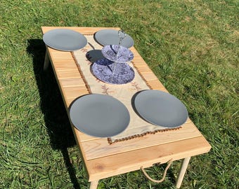 Foldable boho table , Picnic table , Folding table, Boho picnic ,Wood table, Portable table, Boho picnic table, handmade table, natural