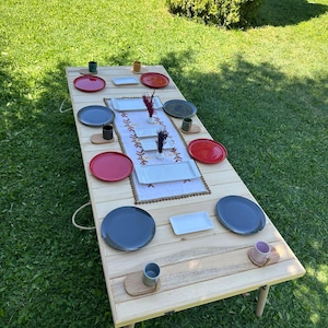 Wooden picnic table,birthday party table,natural table ,camping table decor, Picnic table folding, Boho picnic ,Wood table, Portable table