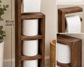 Toilet Paper Holder, Wooden Shelf,WC Roll Storage,Floating Rolls Rack, Holders for Bathroom, natural paper holder, handmade