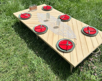 70*35inc Wooden table, Foldable boho table , Thanksgiving table decor, Picnic table folding, Boho picnic , Wood table, Portable table