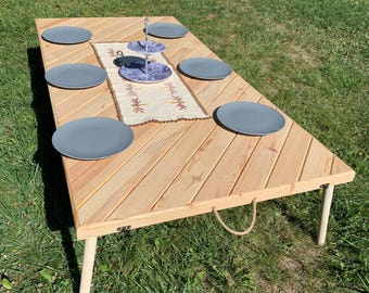 Thanksgiving Wooden picnic table,70-35 inc natural table ,camping table decor, Picnic table folding, Boho picnic ,Wood table, Portable table