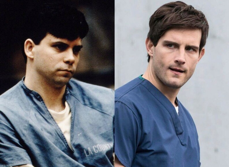May include: A side-by-side comparison of two photos of the same person. The photo on the left shows the person in a blue prison uniform with the text "LA County" visible. The photo on the right shows the person in a blue medical scrub top.