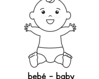 Teacher-Created Spanish/English Dual Language Immersion and Bilingual Education Cognate Words Coloring and Tracing Vocabulary Worksheets