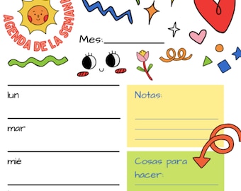 Cute Spanish Weekly Planner Worksheet for Kids