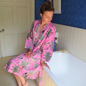 Light Pink Kimono Style Cotton Dressing Gown