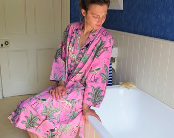 Light Pink Kimono Style Cotton Dressing Gown