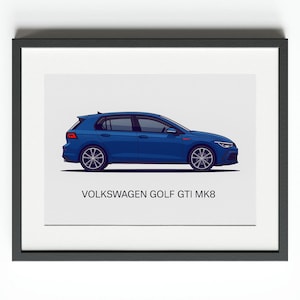 Volkswagen Golf GTI Mk8 Car Print – Vector Art Poster – Gift for Petrolheads & Car Lovers – Modern Wall Art Decor