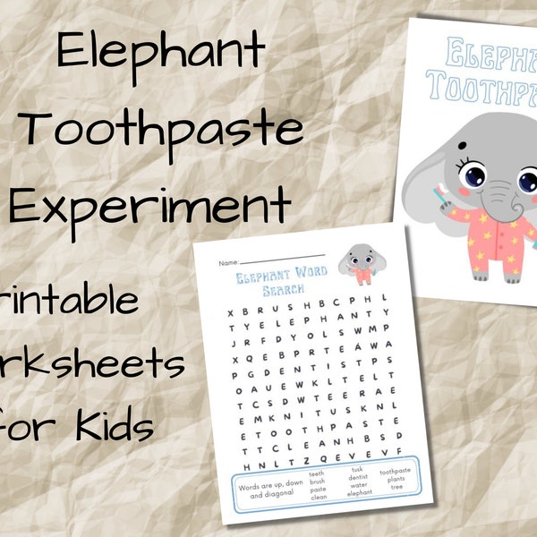 Elephant Toothpaste Science Experiment Worksheets | Experiment Instructions, Word Search, Hypothesis worksheet for elementary and homeschool