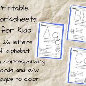 Summer ABC Worksheets for Preschool & Kindergarten - 26 letters have 3 words to trace and 3 images to color