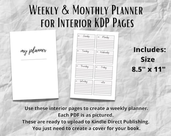 8.5" x 11" Weekly Planner, Monthly Planner Printable Instant Download and Canva Template to Publish to KDP