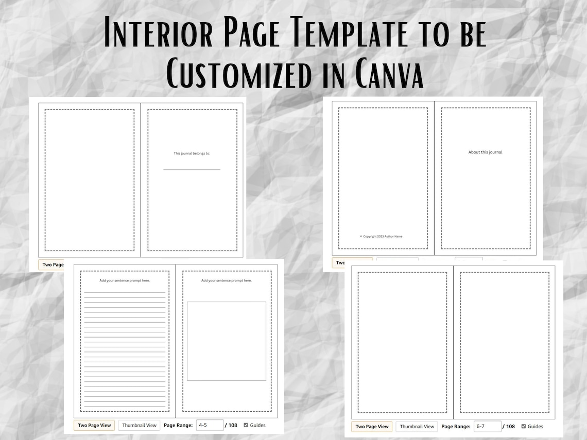 6" X 9" Book Cover Template for 108 Page Book Prompt Journal Template