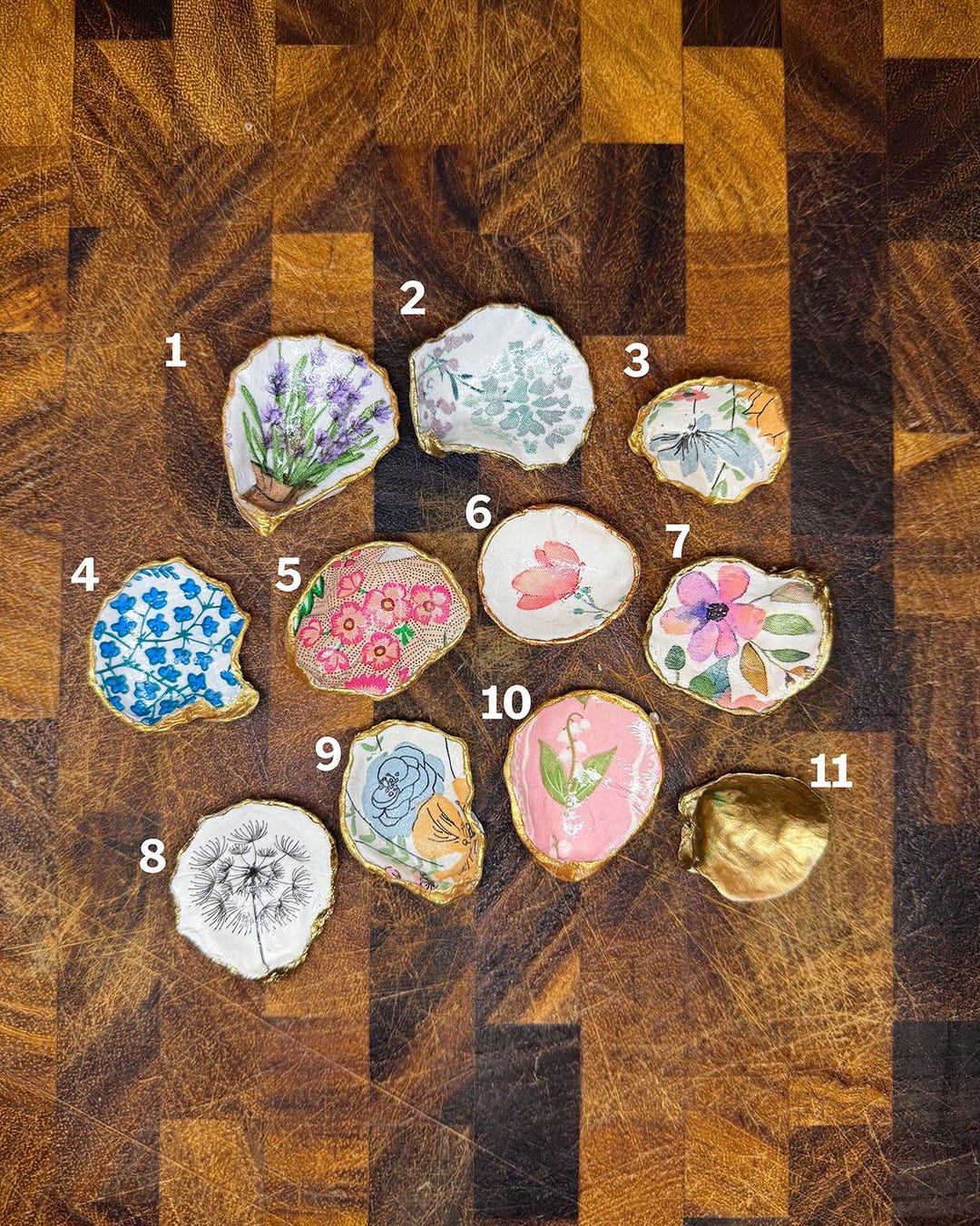 Botanicial Shell Botanical Oyster Shell Magnet | Gold Edge Floral Decor | Mini Fridge ...