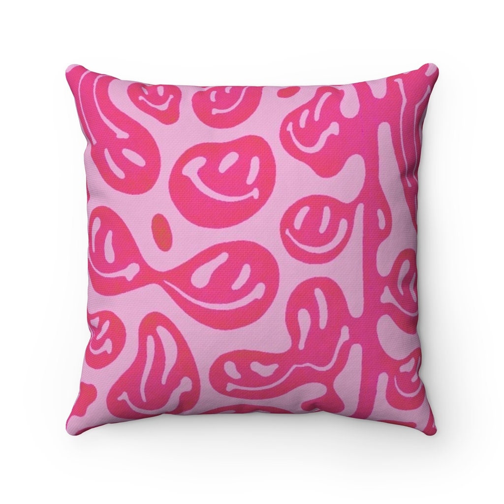 Smiley Pink Faces Pillow Spun Polyester Square Pillow | Etsy