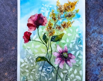 Wildflower Painting Original Art Flower Meadow Painting Floral Watercolor Artwork Floral Wall Art 8" by 11" by Zhanna Vitkovska